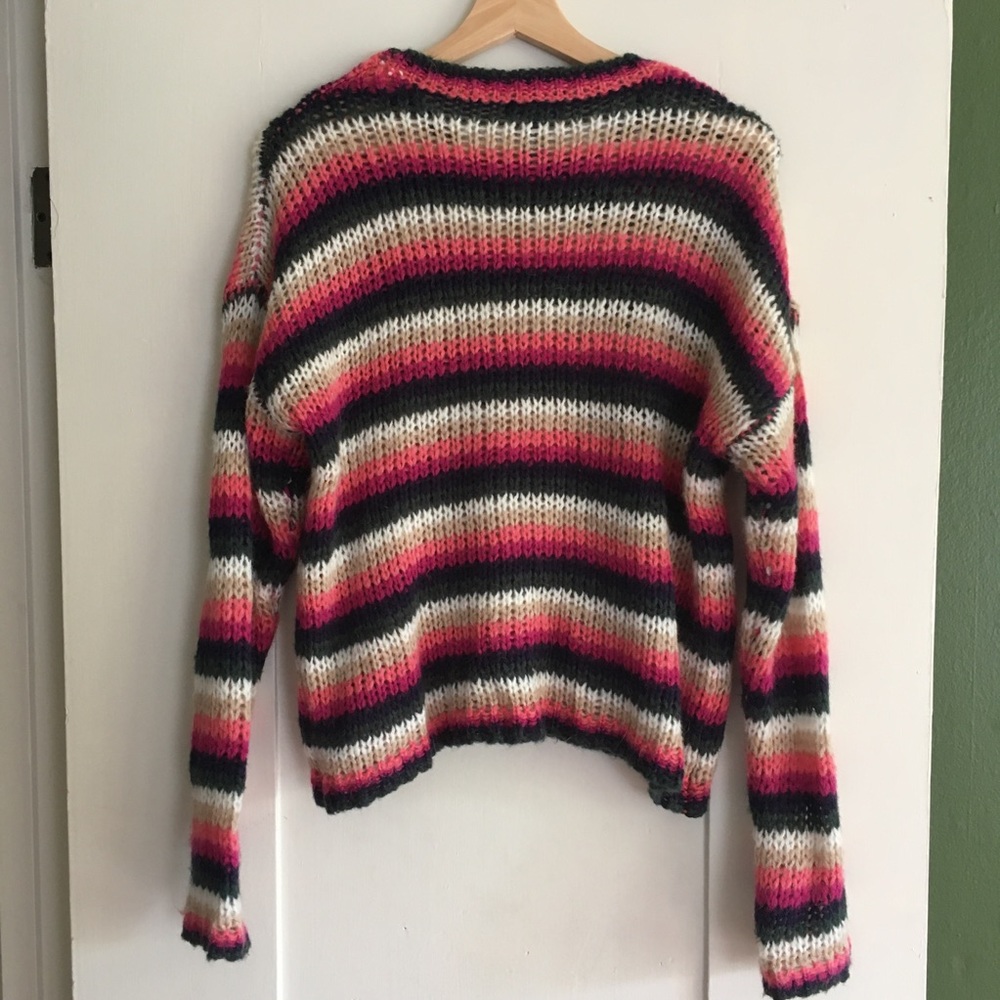 Fuzzy Striped Open Knit Sweater - Picture 3 of 3